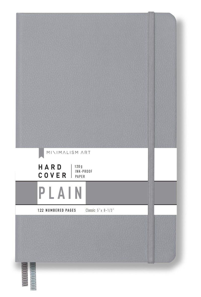 Minimalism Art, Premium Hard Cover Notebook Journal, Classic 5" x 8.3", 122â€…Numberedâ€…Pages, Gussetedâ€…Pocket, Ribbon Bookmark, Extra Thick Ink-Proofâ€…Paperâ€…120gsm, San Francisco (Plain, Gray) - Image 1